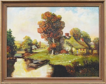 Antique English Signed Landscape Framed Oil Painting