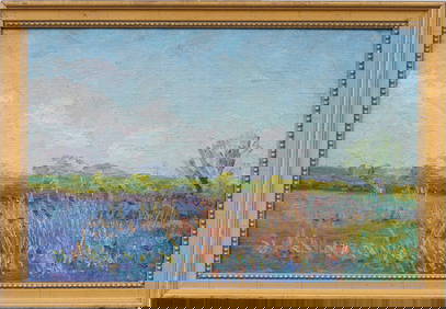 Antique European Impressionist Marsh Landscape Framed Oil Painting (1 of 6)
