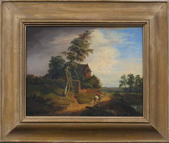 Signed Antique English Early 1800's Horseback Rider Framed Landscape Oil Painting (1 of 7)