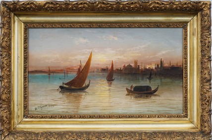 Daniel Charles Grose (1838 - 1900) Antique Orientalist Sunset Coastal Cityscape Signed Oil Painting (1 of 7)