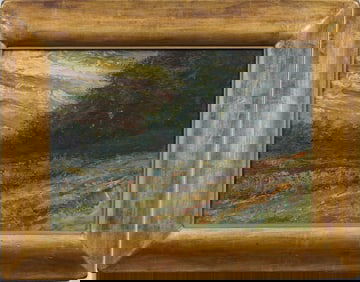Antique American Impressionist Nicely Framed Flower Field Landscape Oil Painting