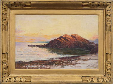Antique French Impressionist Signed Coastal Seascape Nicely Framed Sunset Oil Painting (1 of 7)