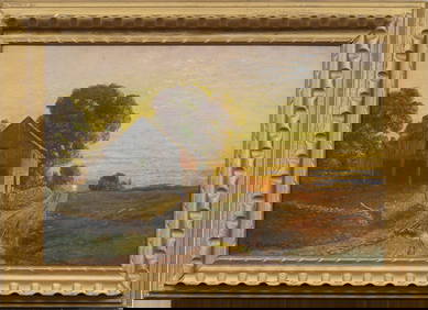 Antique American or European Impressionist Sunset Landscape Framed Signed Original Oil Painting (1 of 6)