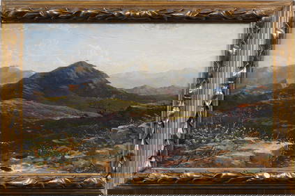 Antique 19th Century European Panoramic Mountain Vista Landscape Framed Oil Painting (1 of 7)