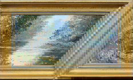 Antique American or European Impressionist River Landscape Framed Original Oil Painting (1 of 7)
