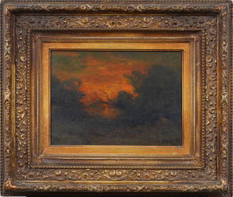 Franklin De Haven (1856-1934) Antique American Sunset Tonalist Landscape Painting & Master Frame (1 of 7)