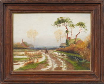 Signed Antique European Horseback Landscape Framed Impressionist Winter Scene Oil Painting (1 of 7)