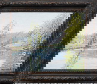 Rene Geoffroy Signed Antique French Spring Day Signed Framed Impressionist Landscape Painting