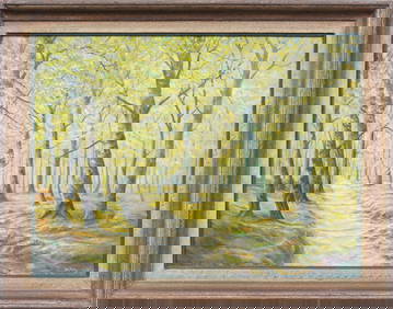 Signed European Impressionist Forest Interior Framed Oil Painting (1 of 6)