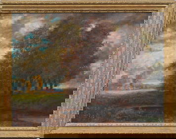 Large Antique American Impressionist Summer Landscape Framed Original Oil Painting (1 of 6)