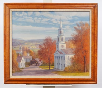 Carl Wuermer (1900-1981) "Covered Bridge in Vermont" Large Signed Fall Impressionist Oil Painting