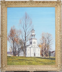 Carl Wuermer (1900-1981) "Bennington Vermont Church" Large Signed Fall Impressionist Oil Painting