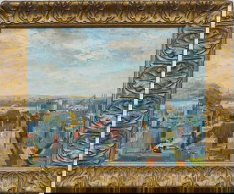 Antique American Impressionist Ashcan School New York Cityscape Industrial View Oil Painting