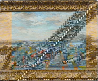 Antique American Impressionist Ashcan School New York Cityscape Industrial View Oil Painting: Antique American cityscape oil painting. Oil on board. Framed. Measuring 15 by 18 inches and 11 by 14 painting alone. Please see all images for condition. Size is measured and written on the back of t