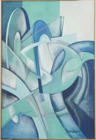 Large Vintage American School Abstract Signed Framed Original Oil Painting