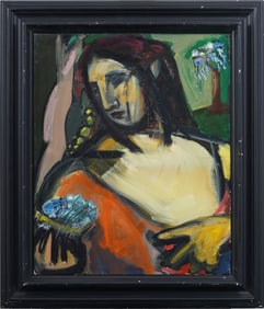 Vintage American School Cubist Abstract Portrait Framed Oil Painting