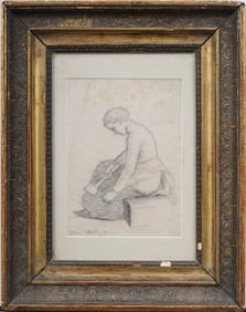 ATTR Camille Pissarro (1830 - 1903) Signed French 19th Century Young Woman Portrait Drawing