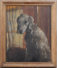Nils Richard Alexander Hogner (1887-1970) Shaggy Dog Portrait Interior Scene Modernist Oil Painting