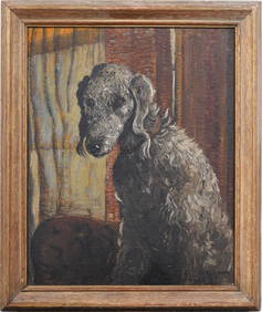 Nils Richard Alexander Hogner (1887-1970) Shaggy Dog Portrait Interior Scene Modernist Oil Painting (1 of 9)