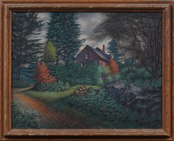 Vintage American Realist Landscape Framed Nocturnal Original Oil Painting