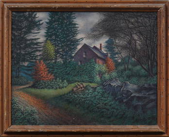 Vintage American Realist Landscape Framed Nocturnal Original Oil Painting (1 of 5)