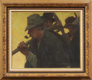 Important WPA Ashcan School Mining Workers Portrait Framed Antique American Original Oil Painting