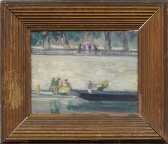 Antique American Impressionist Elegant Summer Park Scene Framed Early 1900s Oil Painting