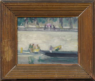 Antique American Impressionist Elegant Summer Park Scene Framed Early 1900s Oil Painting (1 of 6)