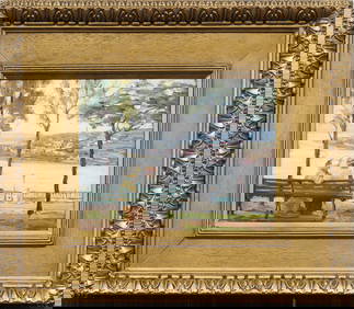 Antique American Impressionist High Society Summer Day at the Park Framed Original Oil Painting (1 of 8)