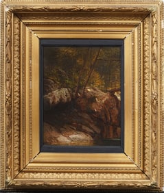 Antique American Hudson River School "Bish Bash Falls" Important Framed Original Oil Painting