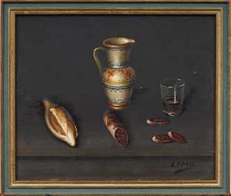 Vintage American School Miniature Kitchen Still Life Framed Signed Oil Painting