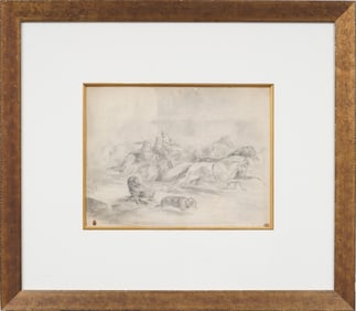Incredible American or European Horse Race vs Little Person and Dog Historic Drawing