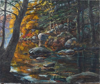 Foster Caddell (1921 - 2013) Antique American Impressionist Connecticut Fall Landscape Oil Painting