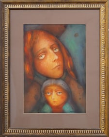 Vintage Signed Surrealist Portrait Framed Painting