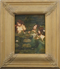 Vintage American School Signed Nude Women Portrait Framed Impressionist Lilly Pad Painting