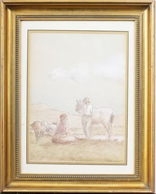 Antique American or European Impressionist Landscape Original Mixed Media Framed Painting