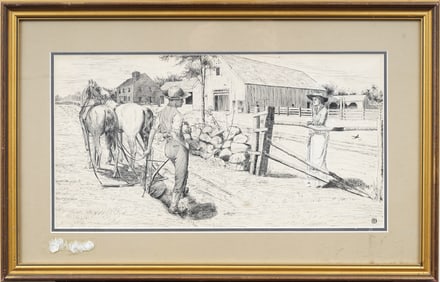 Otto Schmidt (1876 - 1940) Signed American Illustration "The Handsome Farmer" Framed Drawing