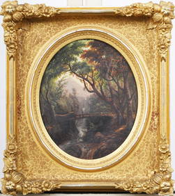 Antique Hudson River School Trickling Waterfall Nicely Framed Landscape 19th Century Oil Painting (1 of 6)