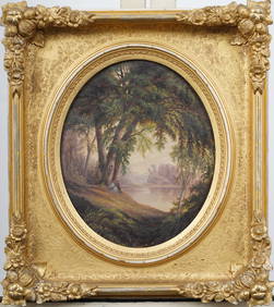 Antique Hudson River School Figural Nicely Framed Summer Landscape 19th Century Oil Painting (1 of 6)