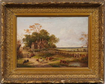 Edmond Marie Petitjean (1844 - 1925) Signed Barbizon Cow Grazing Framed Landscape Oil Painting (1 of 8)