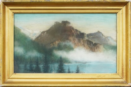 Antique American "Mist Rising Over the Lake" Western Hudson River School Framed Landscape Painting