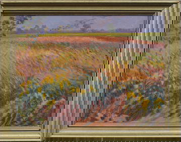 Antique American Impressionist Framed Flower Landscape Oil Painting (1 of 5)