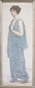 Signed 1916 American or European Impressionist Young Elegant Woman Portrait Framed Oil Painting
