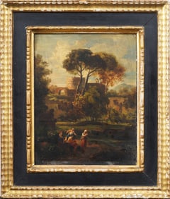 Antique European Old Master Classical Ruins Signed and Framed Landscape Oil Painting