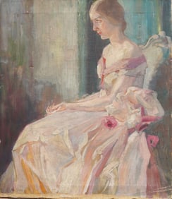 Antique American Impressionist Young Woman Portrait Early 1900s Original Oil Painting
