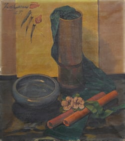 Signed Antique American Impressionist Interior Scene Still Life Original Oil Painting