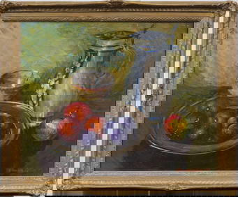 Elizabeth Collins Large Vintage American Impressionist Fruit Still Life Framed Original Oil Painting (1 of 7)