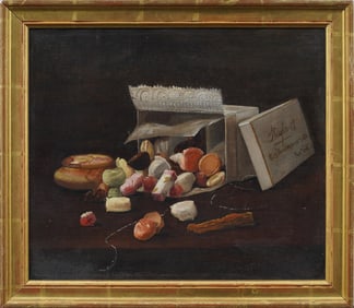 19th Century Trompe L'Oeil Still Life Framed "Spilled Candy" Antique American Original Oil Painting