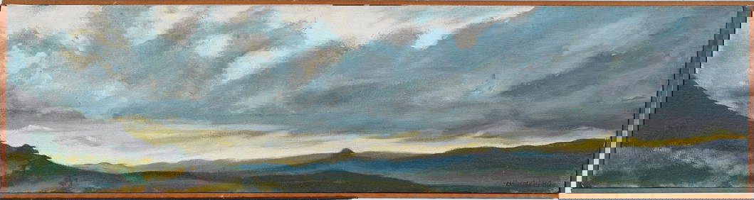 Signed Vintage American School Western Sunset Landscape Framed Original Oil Painting (1 of 7)
