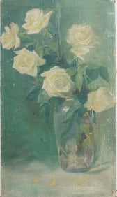 Antique American 19th Century Boston School Impressionist Rose Flower Still Life Oil Painting